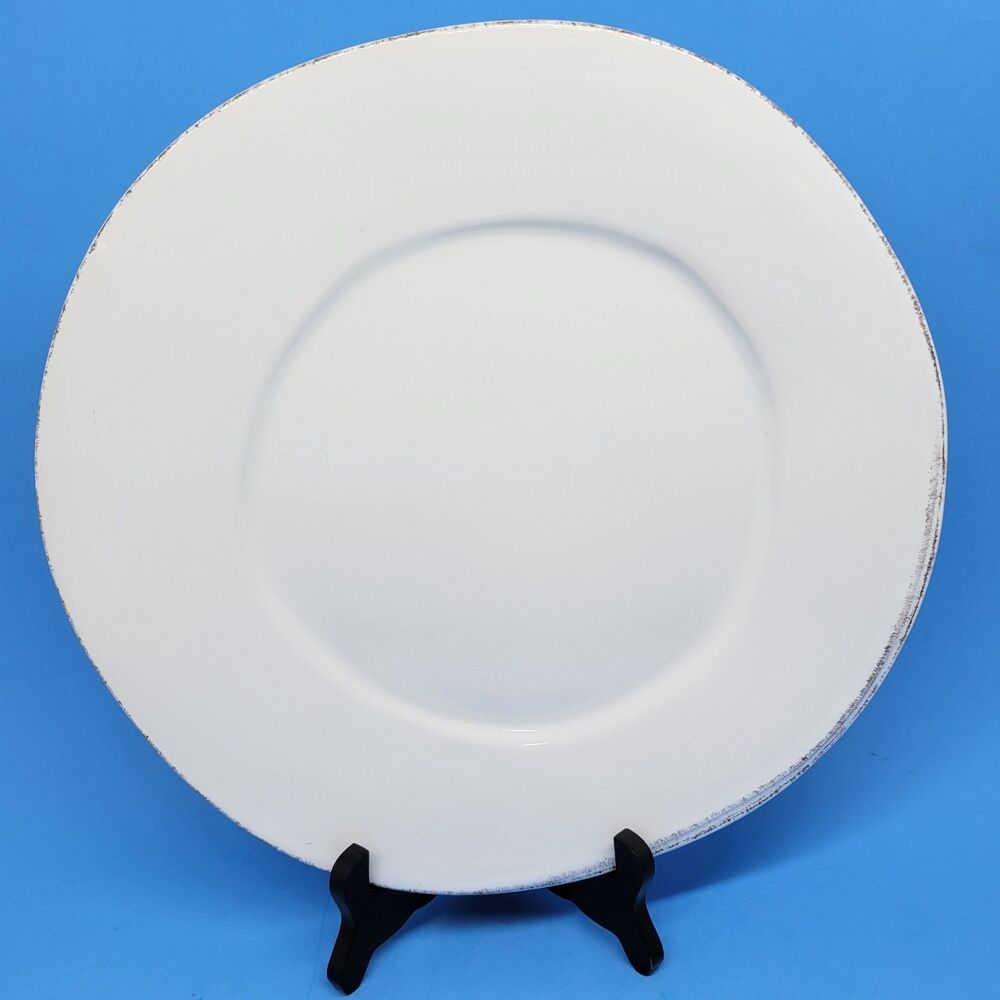 Vietri Made In Italy White With Rust Rim Handmade 11 3/4" Farmhouse Style Plate